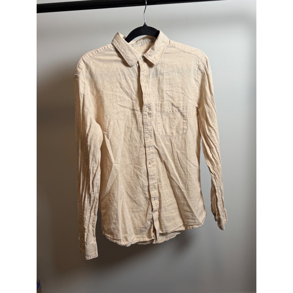 Gap Mens Standard Fit Linen Cotton Blend Long Sleeve Button Down Shirt Beige M